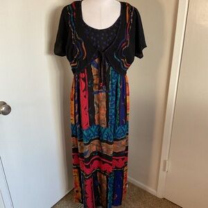 Vintage Carole Little Maxi Dress 8 African Print Attached Bolero Jacket Rayon